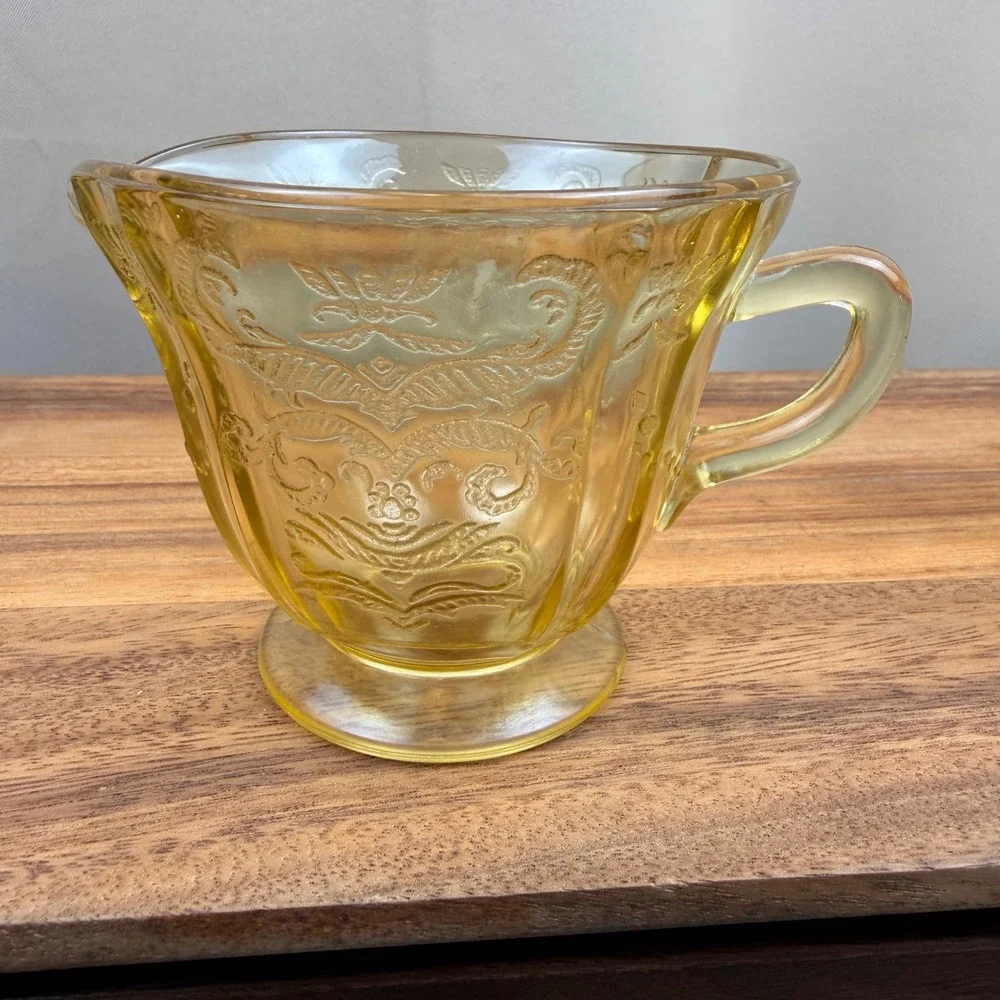 Federal Glass Madrid‎ Amber Yellow Depression Glass Creamer and Sugar Bowl Set